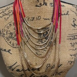 Multi-Strand Layered Colorful Necklace & Matching Drop Earrings